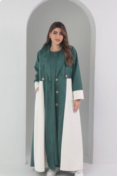 عباية سفره شتوي قطعتين جاكيت مع درس خامة شاموا