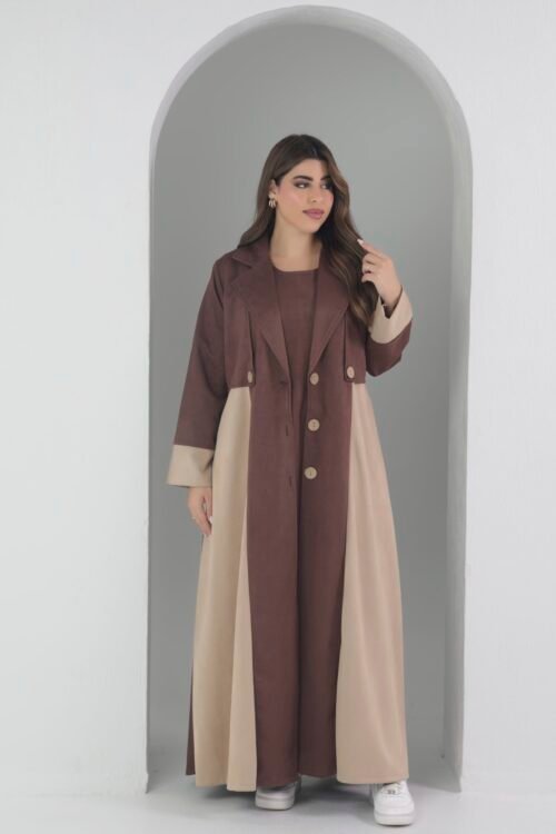 عباية سفره شتوي قطعتين جاكيت مع درس خامة شاموا