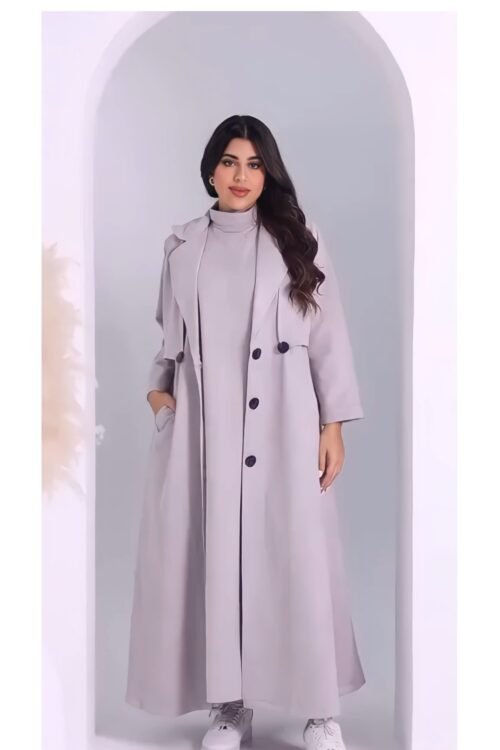 عباية سفره شتوي قطعتين جاكيت مع درس خامة شاموا