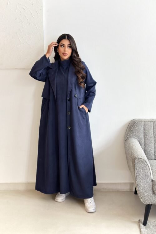 عباية سفره شتوي قطعتين جاكيت مع درس خامة شاموا